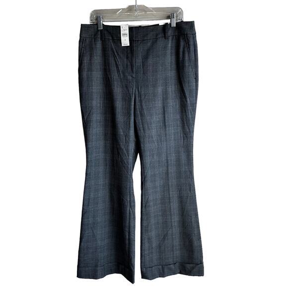 Loft Kate Classic Flare Leg Cuffed Trouser Pant Grey Glen Plaid 10 - Picture 1 of 10